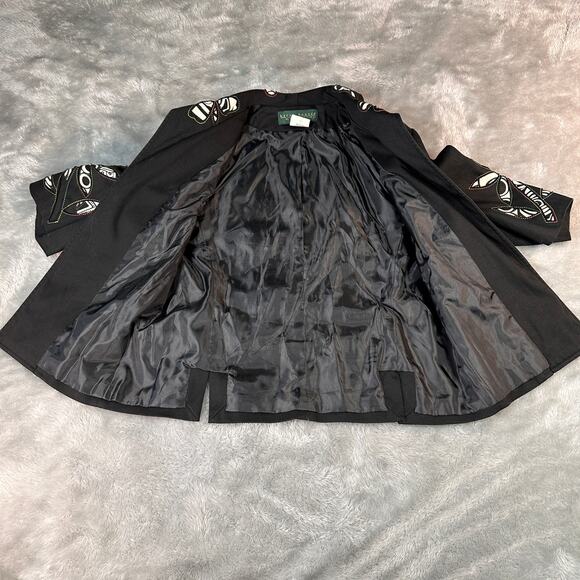 Harve Benard Jacket Womens 6 Black Vintage Embroidered Cutout Floral Open Front - Picture 6 of 11